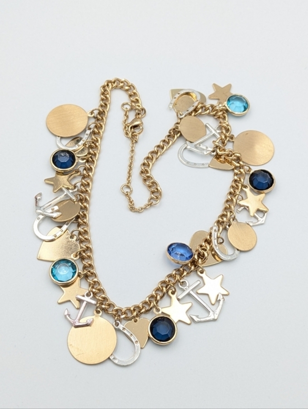 5/25$  Choker or child necklace horseshoe, anchors, and blue rhinestone charms